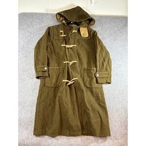 VINTAGE 80s Polo Ralph Lauren Duffle Coat Mens Small Green Wool Hooded Toggle